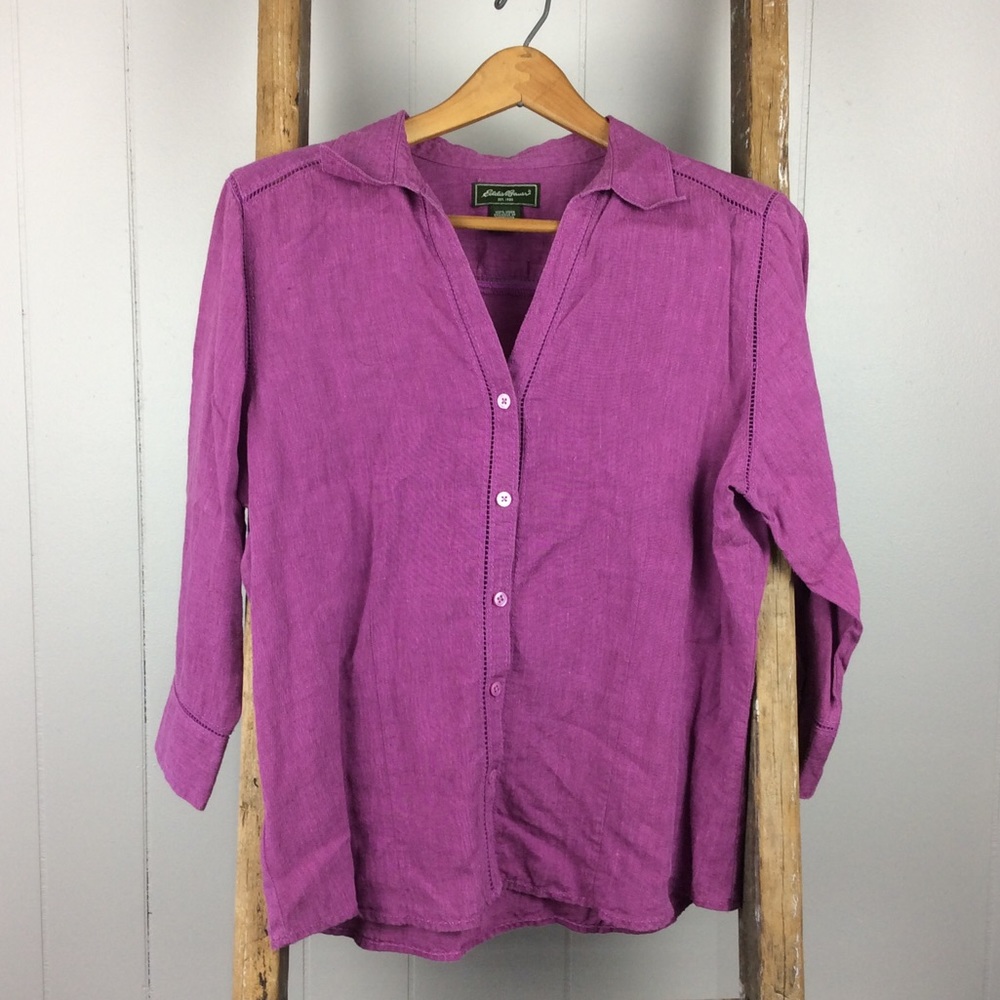 Eddie Bauer Linen Button Up Collar Shirt Blouse